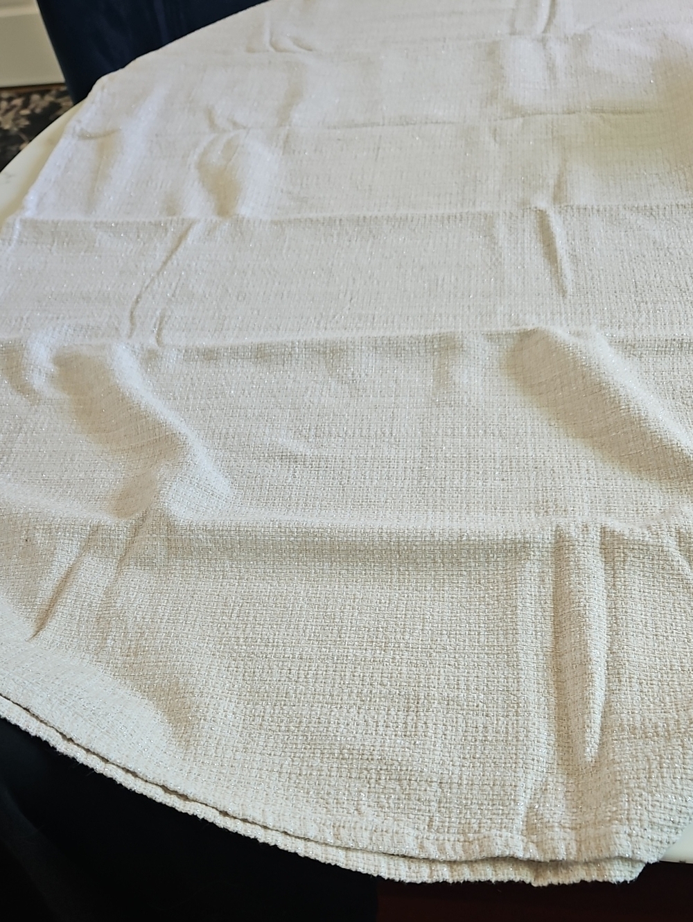 Cream & White with Silver Thread Textured Tablecloth
